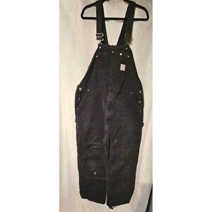Vintage Carhartt R01 BLK Black Duck Bib Overalls 44x32 Distressed Workwear USA